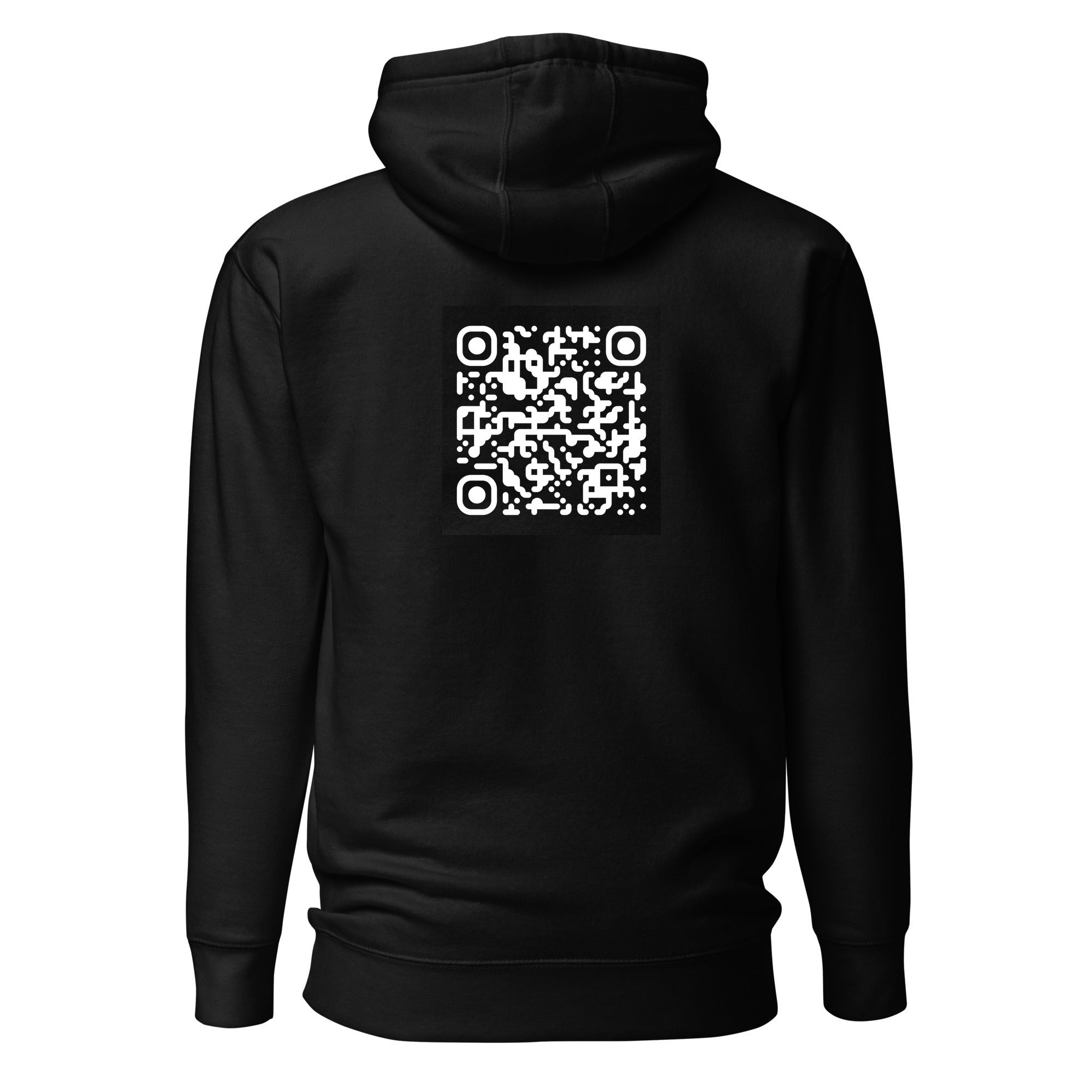 Hoodie HAQQ noir — dos, QR code arrondi